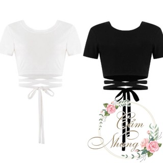 Áo cộc tay croptop dây thắt eo bôm body CAMNHUNGSI