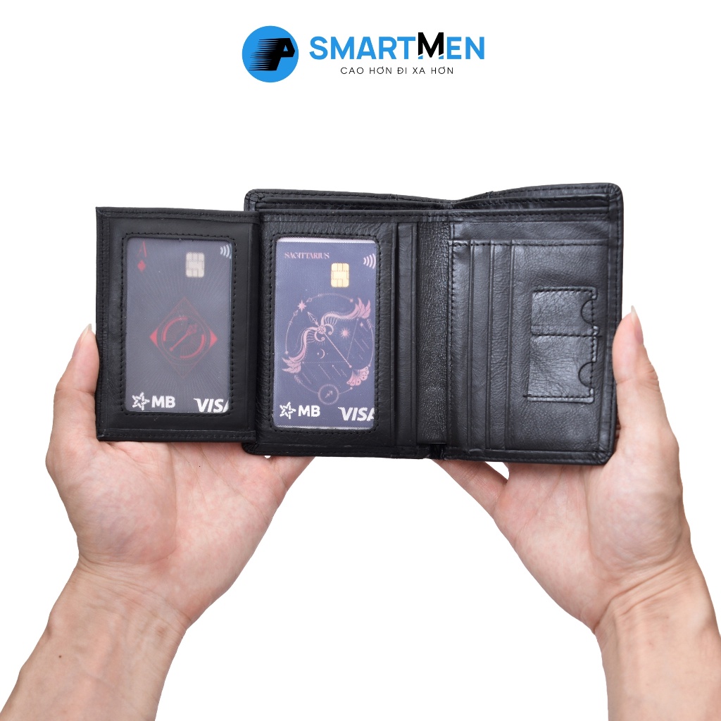 Ví gấp da bò Smart Men HCM màu đen VD-15