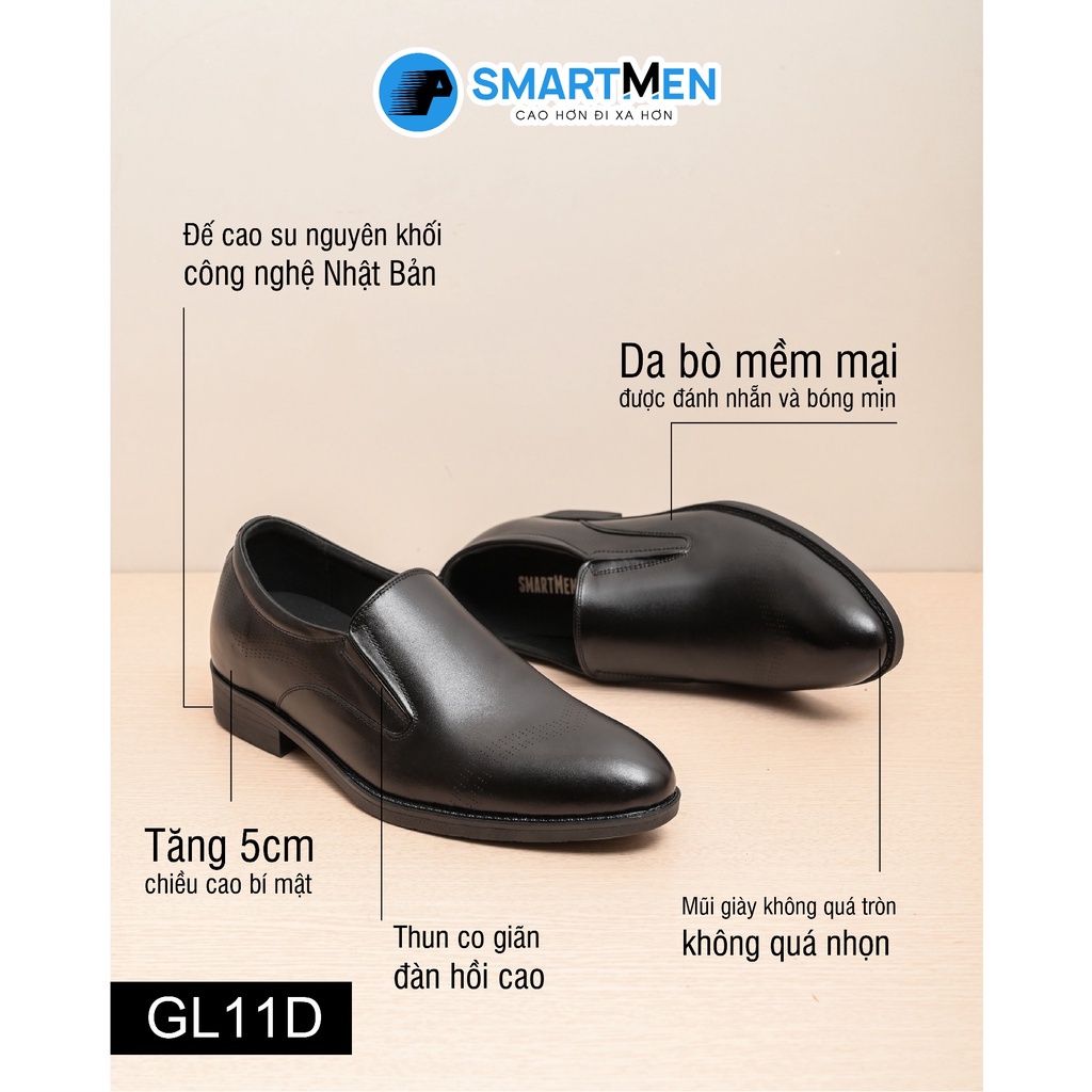 Giày lười da bò Tăng chiều cao SMARTMEN GL-11 Đen