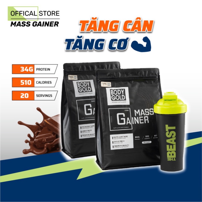 Combo 2 túi -Sữa tăng cân tăng cơ Mass Gainer Body Gold túi 1,5 Kg