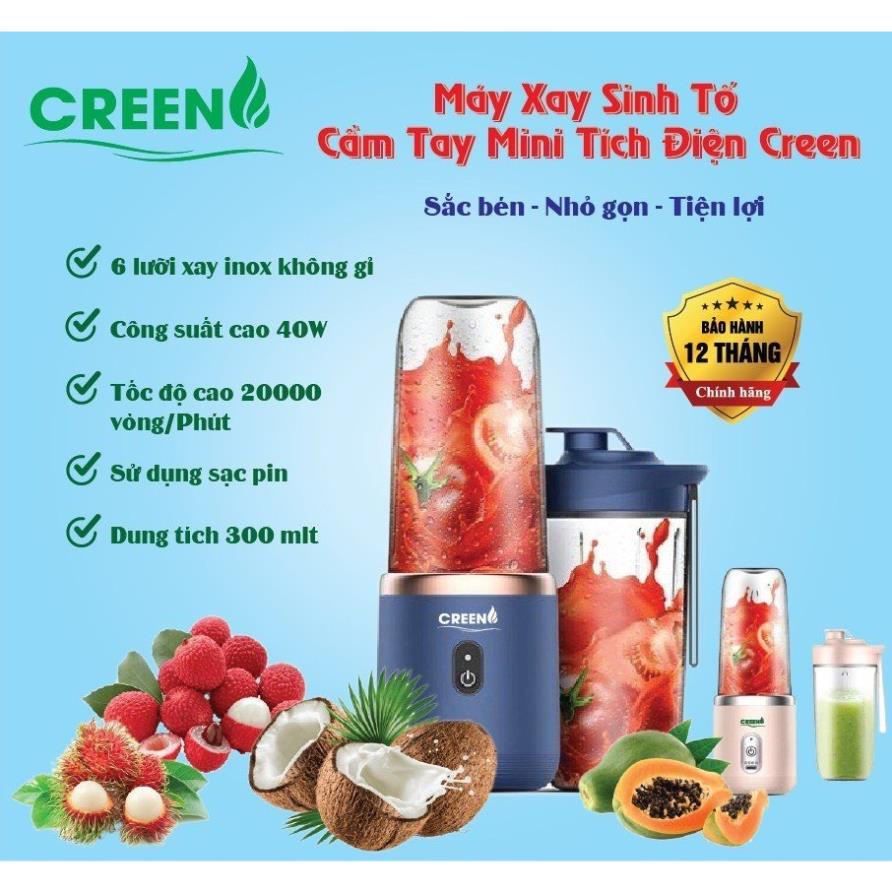Máy Xay Sinh Tố Đa Năng Cầm Tay CREEN dao 6 lưỡi 350ml Sử dụng pin sạc - Xay cực nhanh , cao cấp, an toàn tuyệt đối