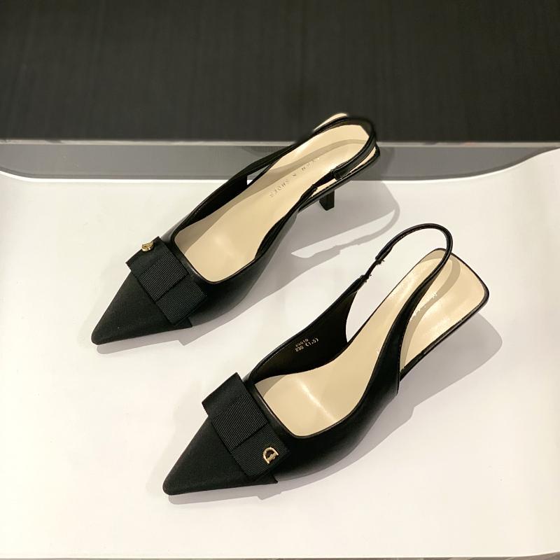 Xiaoxiang Giày Cao Gót Mũi Nhọn Hở Ngón Đính Nơ Sau Lưng Thời Trang Xuân Hè 2023