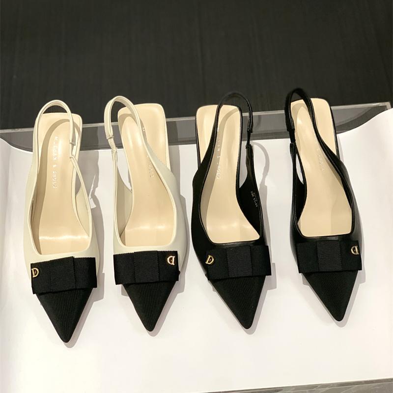 Xiaoxiang Giày Cao Gót Mũi Nhọn Hở Ngón Đính Nơ Sau Lưng Thời Trang Xuân Hè 2023