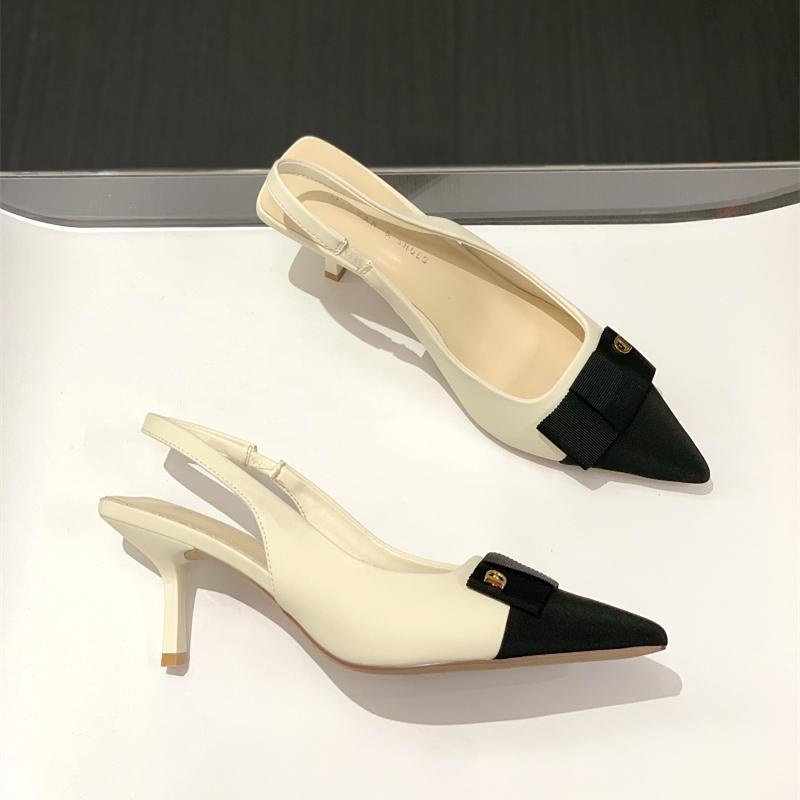 Xiaoxiang Giày Cao Gót Mũi Nhọn Hở Ngón Đính Nơ Sau Lưng Thời Trang Xuân Hè 2023