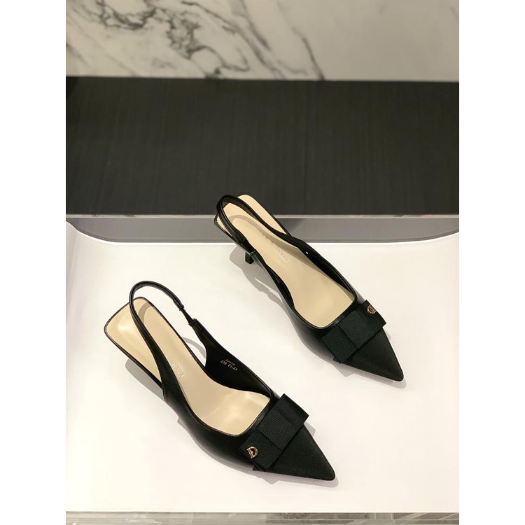 Xiaoxiang Giày Cao Gót Mũi Nhọn Hở Ngón Đính Nơ Sau Lưng Thời Trang Xuân Hè 2023