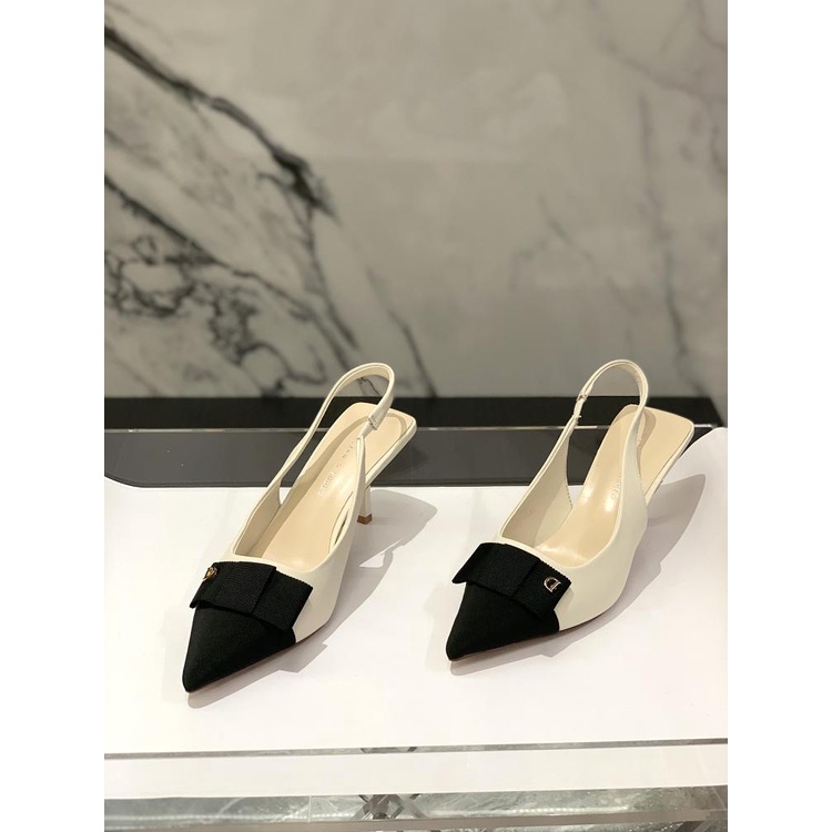 Xiaoxiang Giày Cao Gót Mũi Nhọn Hở Ngón Đính Nơ Sau Lưng Thời Trang Xuân Hè 2023