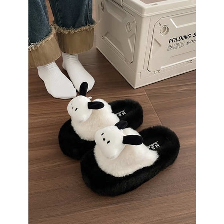 Dễ Thương Dép cotton Đi Trong Nhà Đế Dày Phối Lông Xinh Xắn Theo Phong Cách Thu Đông Dành Cho Nữ