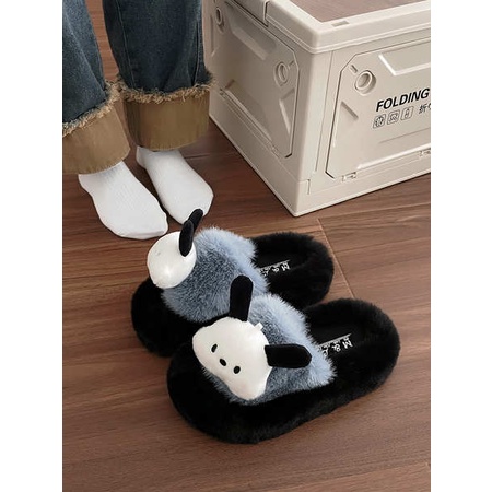 Dễ Thương Dép cotton Đi Trong Nhà Đế Dày Phối Lông Xinh Xắn Theo Phong Cách Thu Đông Dành Cho Nữ