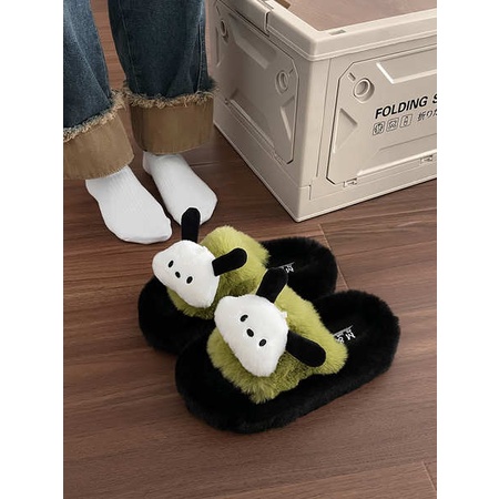 Dễ Thương Dép cotton Đi Trong Nhà Đế Dày Phối Lông Xinh Xắn Theo Phong Cách Thu Đông Dành Cho Nữ