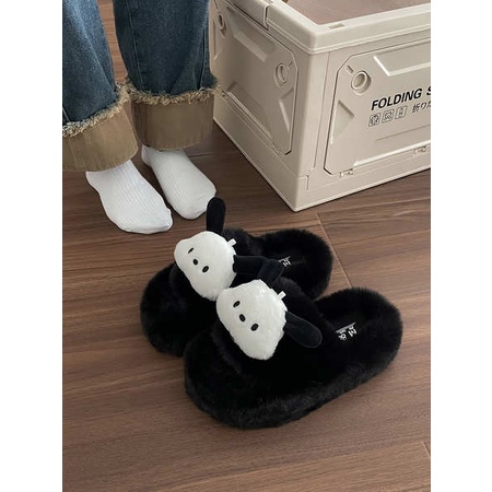 Dễ Thương Dép cotton Đi Trong Nhà Đế Dày Phối Lông Xinh Xắn Theo Phong Cách Thu Đông Dành Cho Nữ