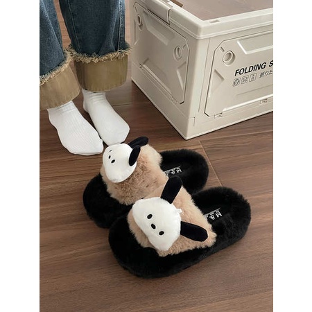 Dễ Thương Dép cotton Đi Trong Nhà Đế Dày Phối Lông Xinh Xắn Theo Phong Cách Thu Đông Dành Cho Nữ