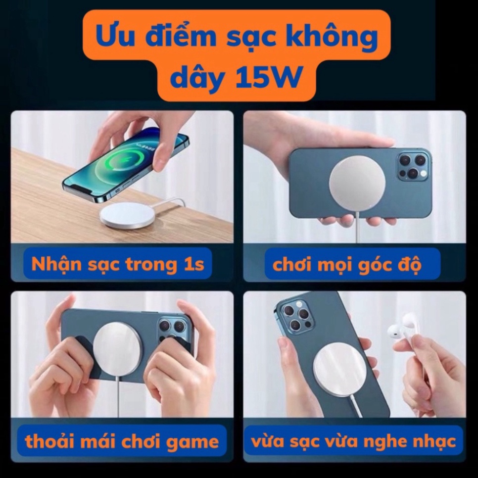 Đế Sạc Không Dây Từ Tính 15W Cho IP 13/13promax/14/14promax  - màu trắng, hỗ trợ sạc nhanh