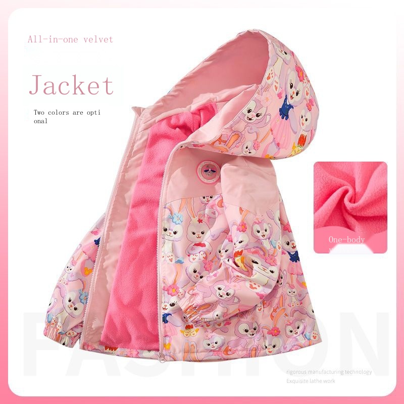 Áo Khoác Một Mảnh Lót Nhung Mỏng Thời Trang Xuân Thu 2023 Dành Cho Bé Gái