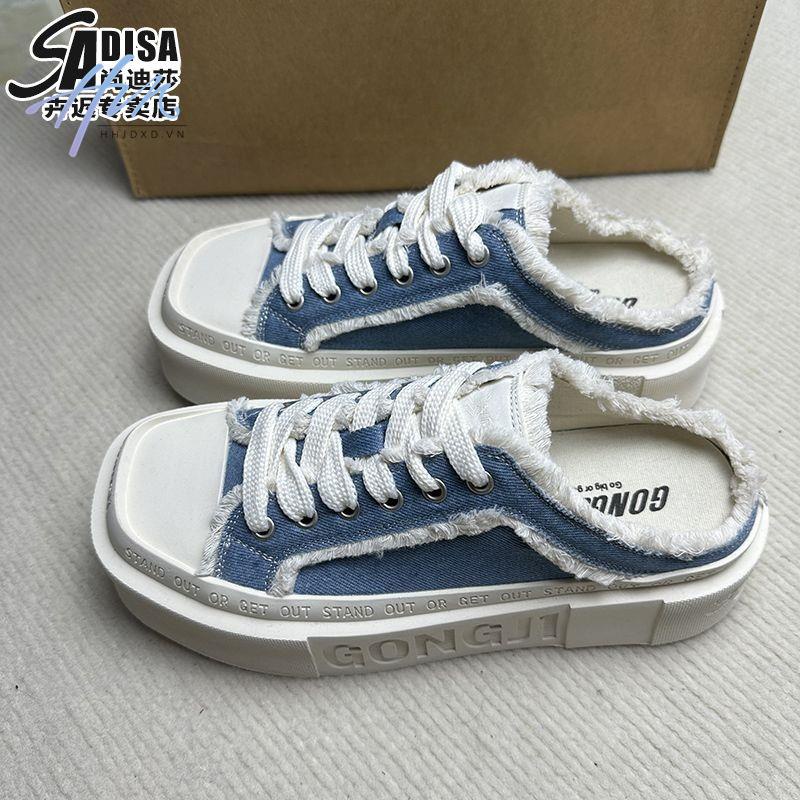 Canvas Mũi Vuông Đế Dày Phong Cách Thời Trang Mùa Hè 2023 Mới Dành Cho Nữ