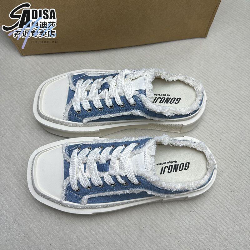 Canvas Mũi Vuông Đế Dày Phong Cách Thời Trang Mùa Hè 2023 Mới Dành Cho Nữ