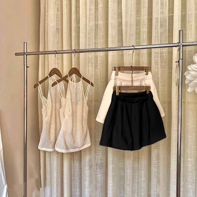 Set áo yếm 4 dây lươi ren nhủ kèm quần shorts