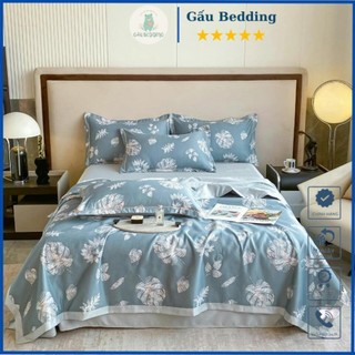 Bộ chăn ga gối lụa Thái, sét 4 món ga gối mền hè mát lạnh không phai màu không nhăn mẫu mới 2023