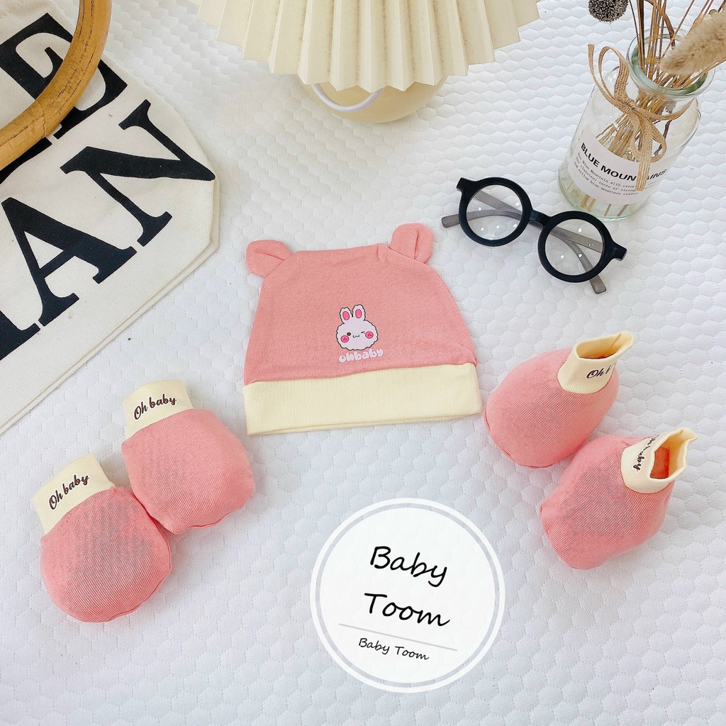 SET MŨ BAO TAY CHÂN thun mềm Tombaby đáng yêu, mềm,mịn, thoáng khí cho bé