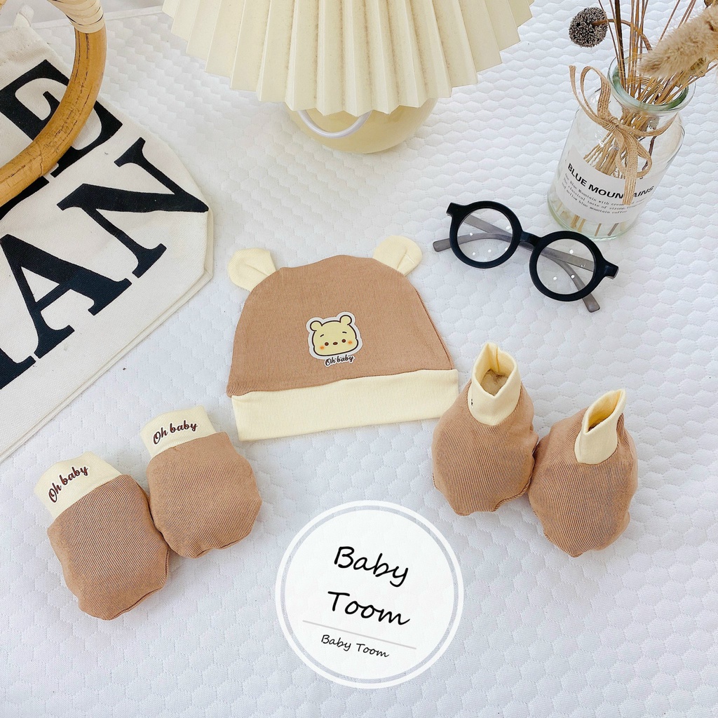 SET MŨ BAO TAY CHÂN thun mềm Tombaby đáng yêu, mềm,mịn, thoáng khí cho bé