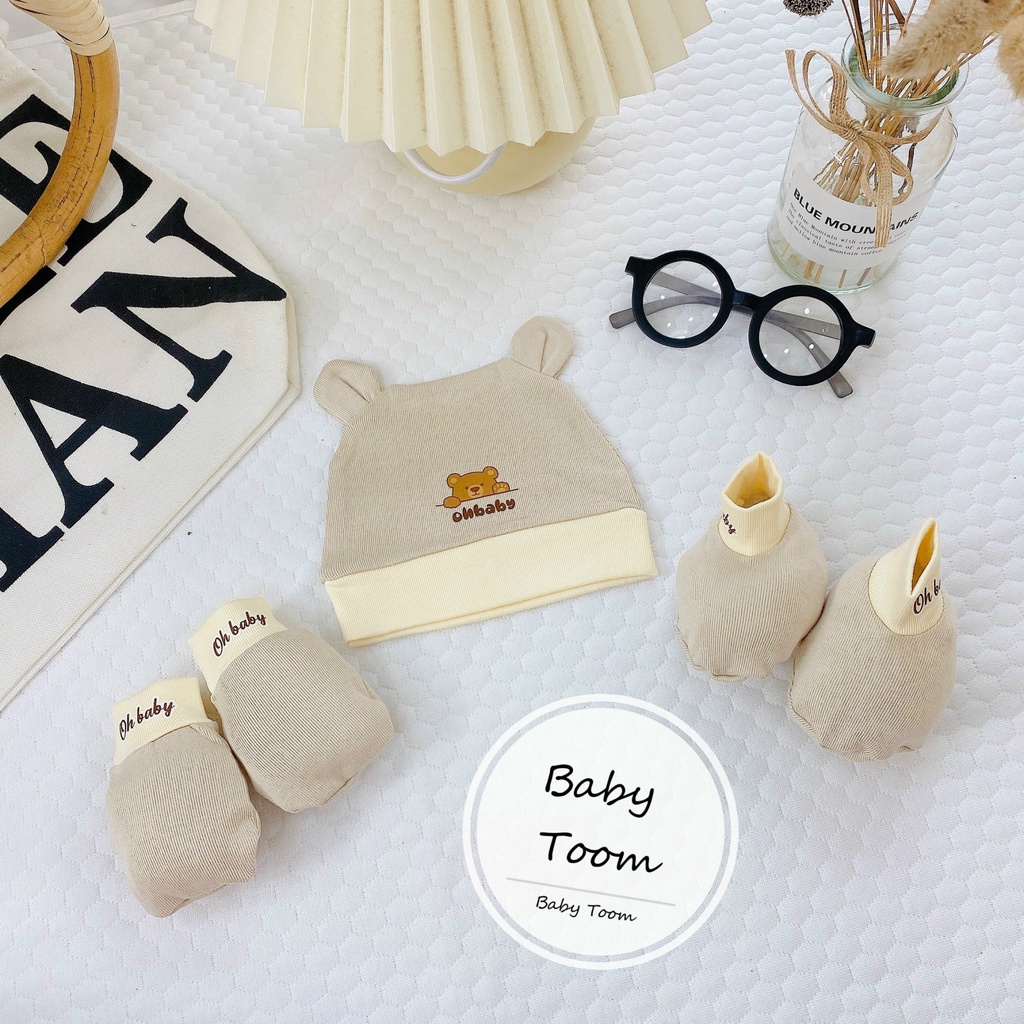 SET MŨ BAO TAY CHÂN thun mềm Tombaby đáng yêu, mềm,mịn, thoáng khí cho bé