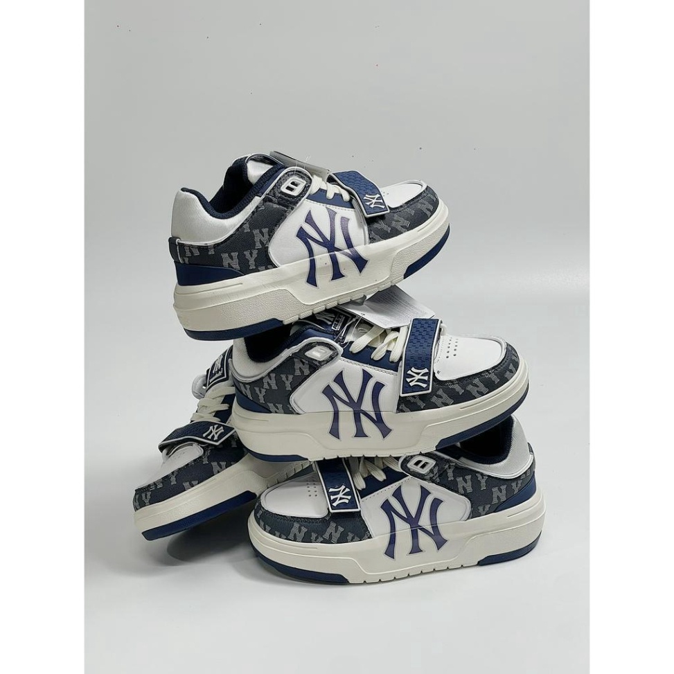 FullBoc Giay thể thao mlb chunky quai dan đen trắng hoạ tiết chữ NY, giày sneaker liner đen quai dán SC