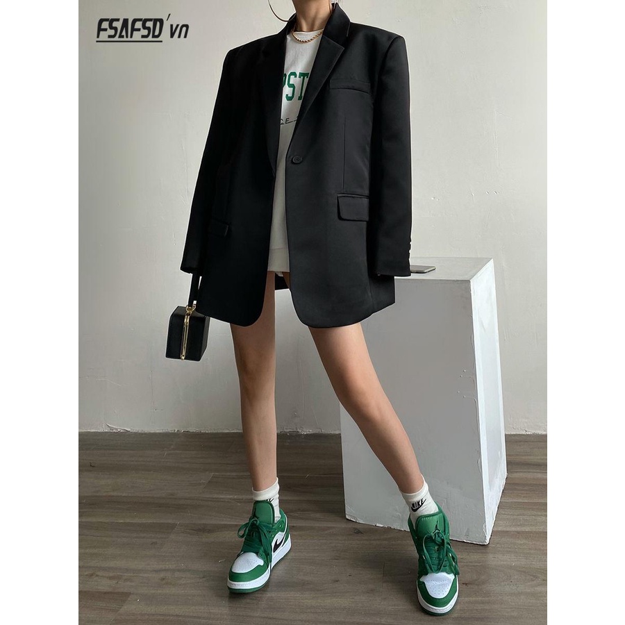 Đen Áo Khoác blazer Chất satin Bóng Thời Trang Mùa Thu 2023 Cho Nữ