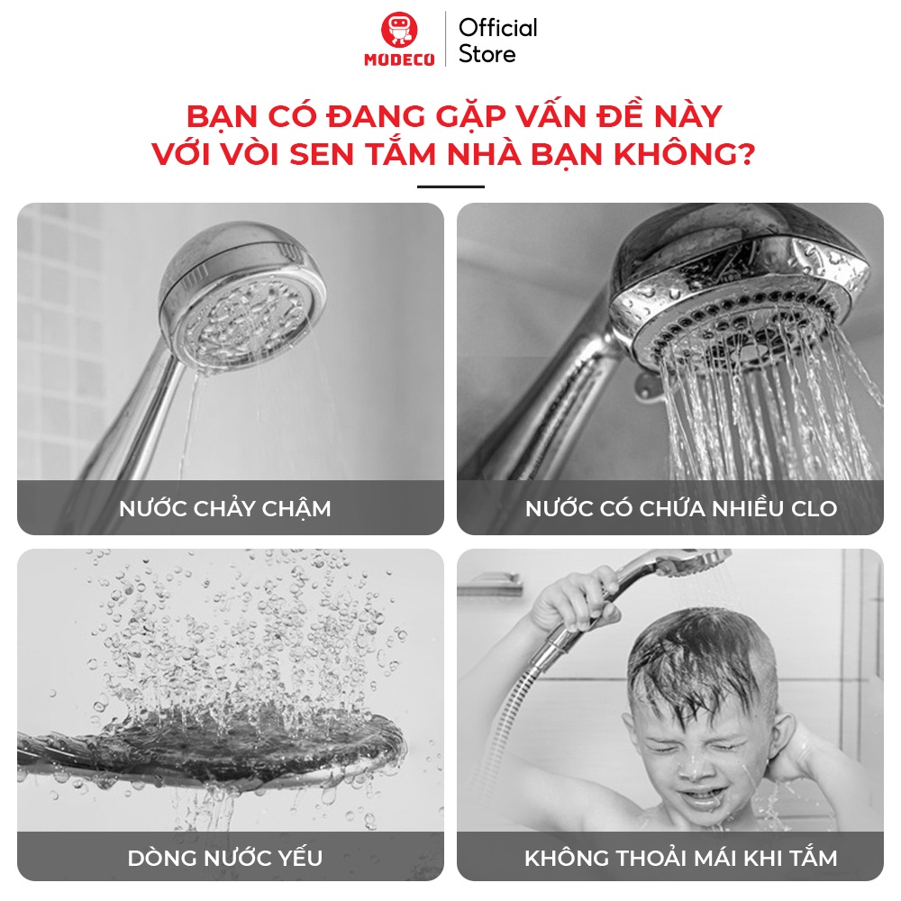 Vòi Sen Tăng Áp Cao Cấp Modeco - Vòi Tăng Áp Mạnh 3 Chế Độ Tùy Chỉnh, Có Lõi Lọc Nước An Toàn Cho Da, Đầu Vòi Massage