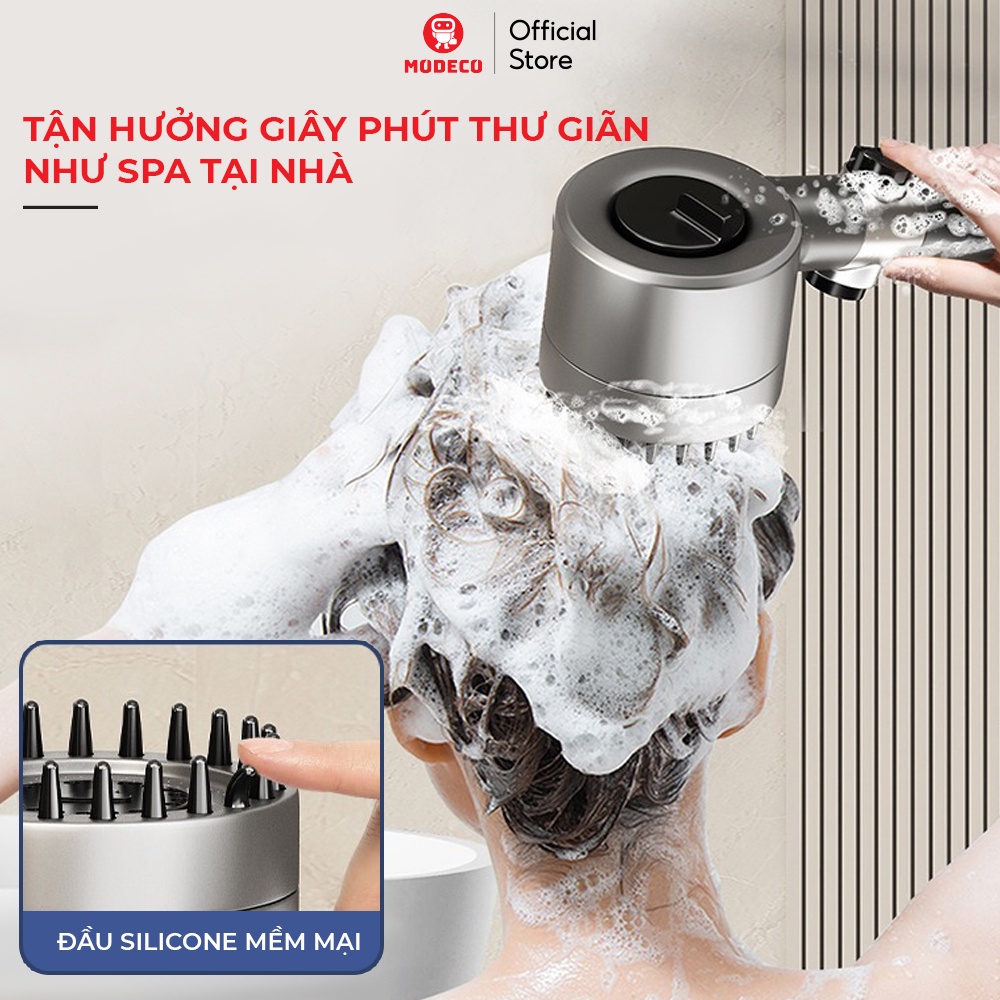 Vòi Sen Tăng Áp Cao Cấp Modeco - Vòi Tăng Áp Mạnh 3 Chế Độ Tùy Chỉnh, Có Lõi Lọc Nước An Toàn Cho Da, Đầu Vòi Massage