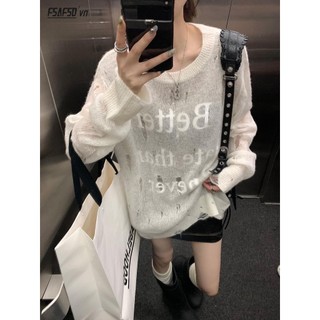Áo Dệt Kim Tay Dài Cổ Tròn Dáng Rộng In Họa Tiết Kiểu retro Mỹ Thời Trang Mùa Thu Cho Nữ