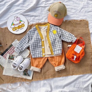 Set 3 chi tiết cardigan kẻ 2 màu cho bé