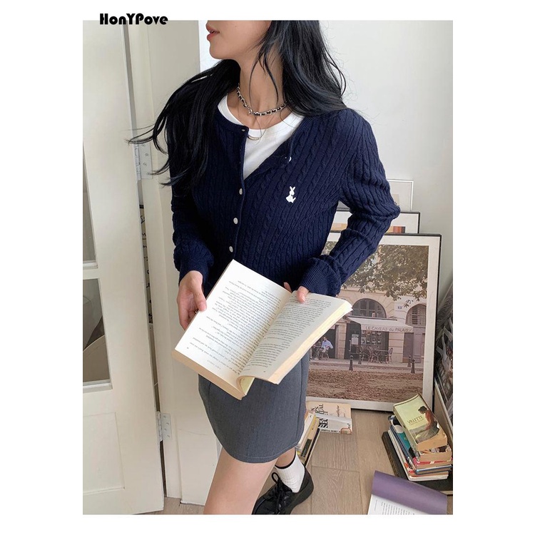 Honypove Áo Khoác cardigan Dệt Kim Thêu Họa Tiết Phong Cách Mới Mùa Thu 2023 Cho Nữ