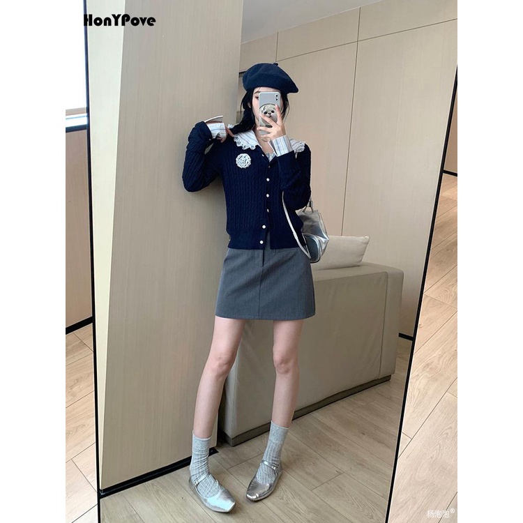 Honypove Áo Khoác cardigan Dệt Kim Thêu Họa Tiết Phong Cách Mới Mùa Thu 2023 Cho Nữ