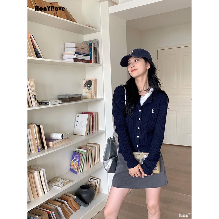 Honypove Áo Khoác cardigan Dệt Kim Thêu Họa Tiết Phong Cách Mới Mùa Thu 2023 Cho Nữ