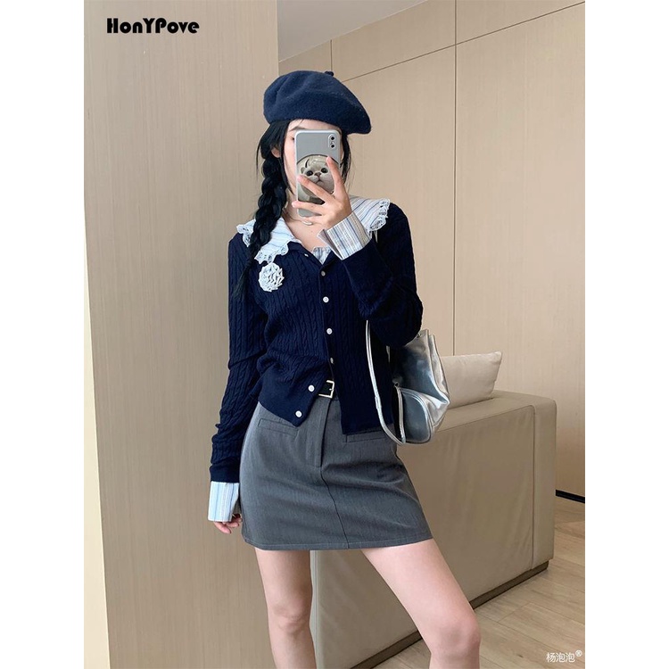 Honypove Áo Khoác cardigan Dệt Kim Thêu Họa Tiết Phong Cách Mới Mùa Thu 2023 Cho Nữ