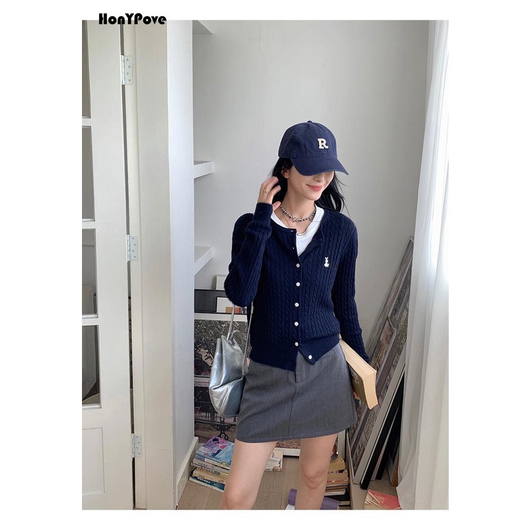 Honypove Áo Khoác cardigan Dệt Kim Thêu Họa Tiết Phong Cách Mới Mùa Thu 2023 Cho Nữ