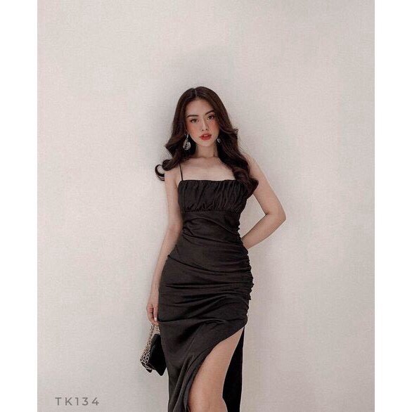 Đầm Hai Dây Lụa Xẻ Tà Đi Tiệc Màu Đỏ MIKIFASHION