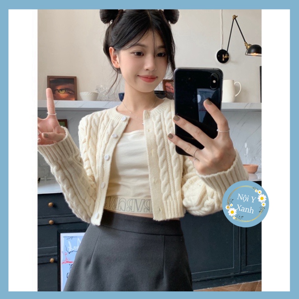 Áo Len Cardigan Croptop Len Thừng Croptop Trơn 6 Màu Hàn Quôc, Hàng Shop noi y xanh giá tốt của tháng