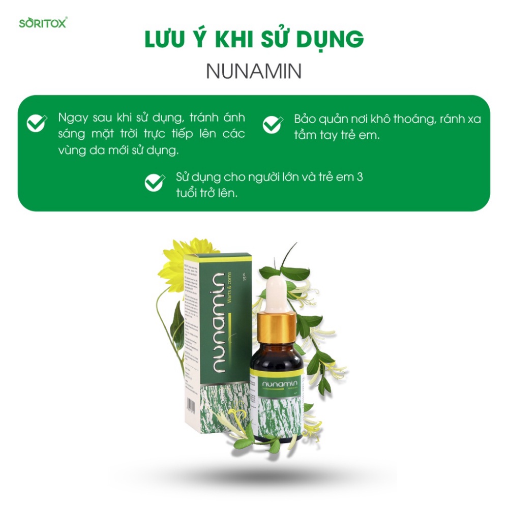 Nunamin Serum 15ML - Cho da Mụn cóc, Mụn cơm, Mắt cá chân, Chai chân, Mụn thịt, Mụn ruồi chiết suất từ thảo mộc Việt