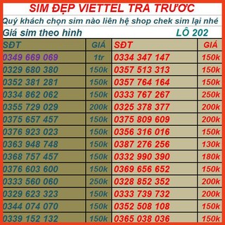 Sim viettel số đẹp hợp phong thủy- dễ nhớ -đăng ký được chính chủ lô 73