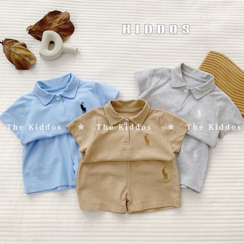 Bộ cộc tay polo bé trai từ 9-20kg Kidddos thêu nổi - Bộ bé trai bé gái mùa hè đi chơi đi học - 0823B005