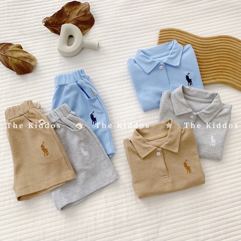 Bộ cộc tay polo bé trai từ 9-20kg Kidddos thêu nổi - Bộ bé trai bé gái mùa hè đi chơi đi học - 0823B005
