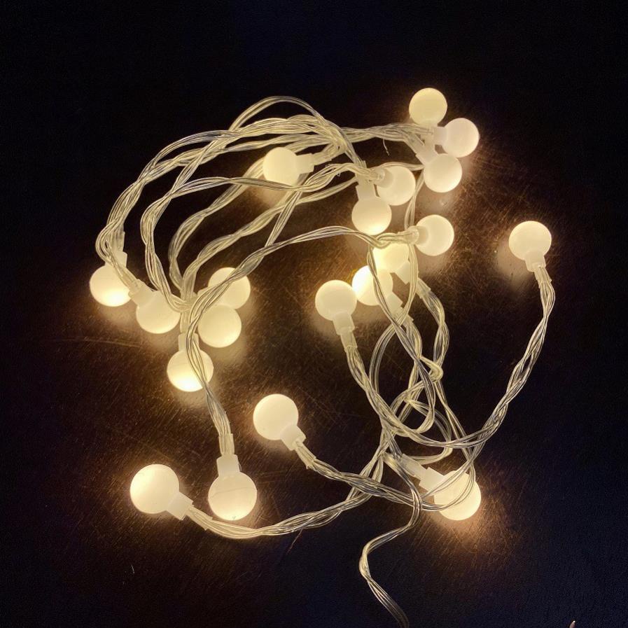 Dây Đèn Led Trang Trí Cherry Ball Bóng Tròn Màu Vàng Nắng Trang Trí Phòng Ngủ, Quán Cà Phê Lung Linh