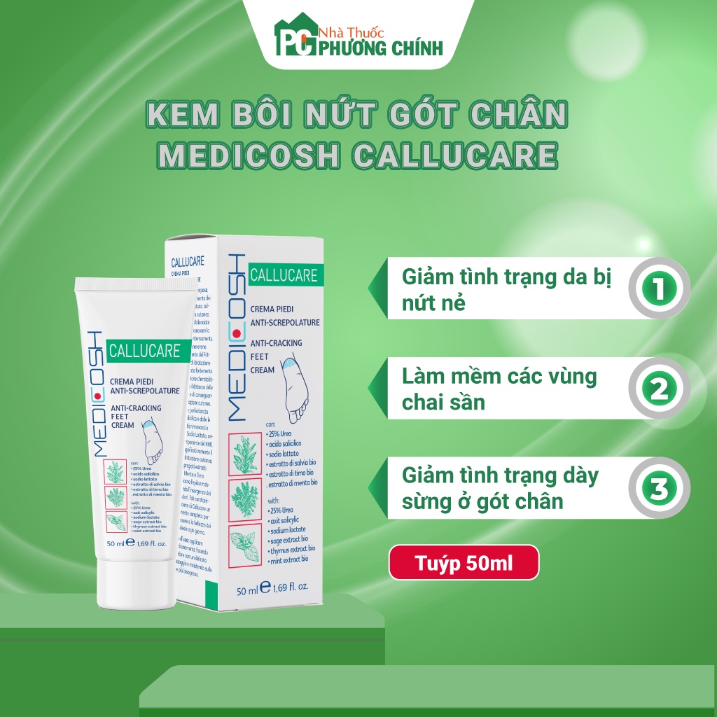 Kem Bôi Nứt Gót Chân Của Ý Medicosh Callucare - Giúp Giảm Tình Trạng Nứt Gót Chân, Da Dày Sừng, Nứt Nẻ (50ml)