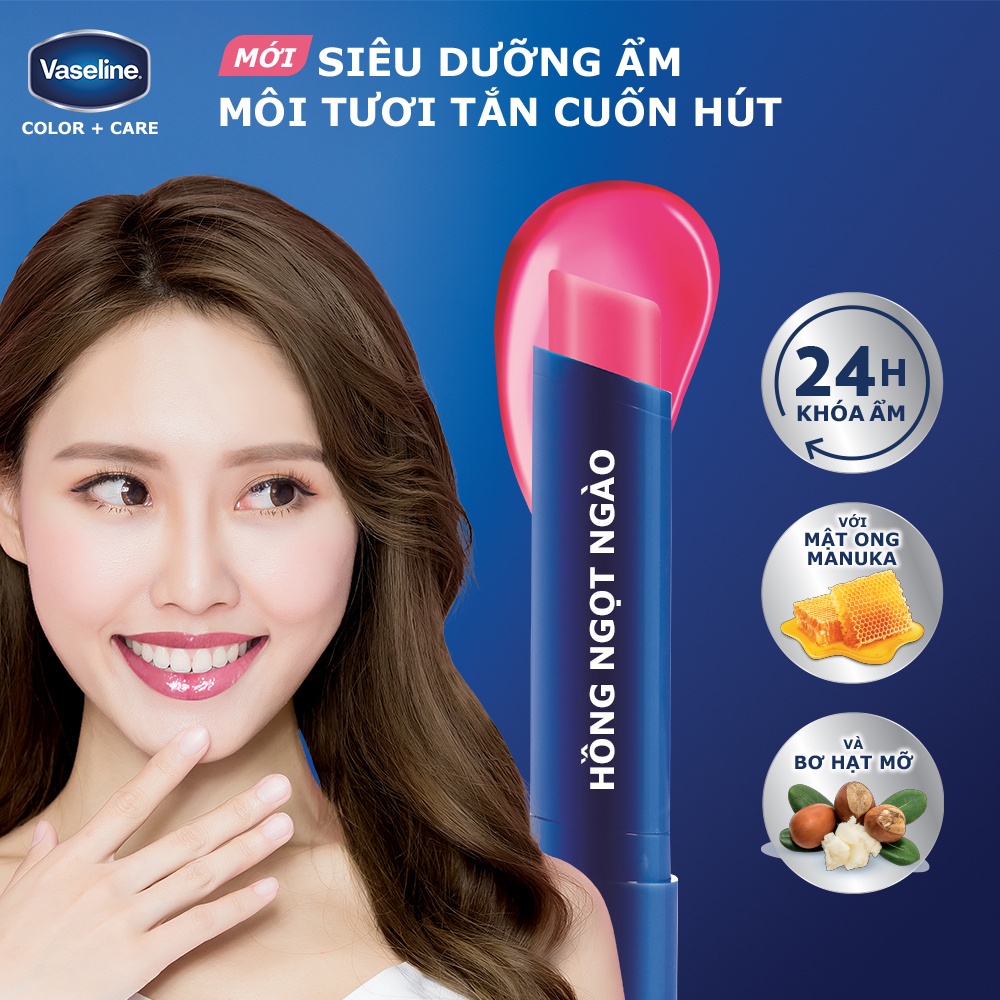 Combo 2 Son dưỡng môi Vaseline Colour+Care Blooming Pink 3g