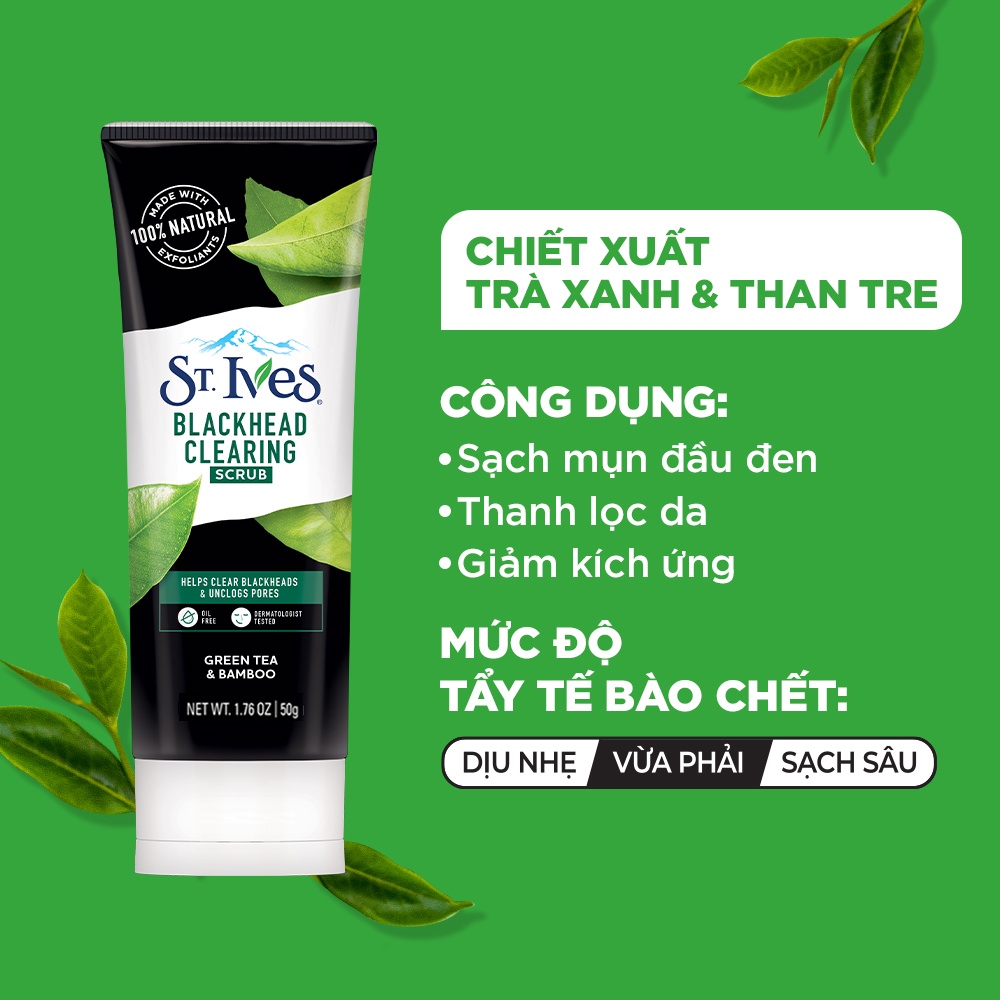 Sữa rửa mặt tẩy tế bào da chết St.Ives chiết xuất Trà xanh & Than Tre 50G