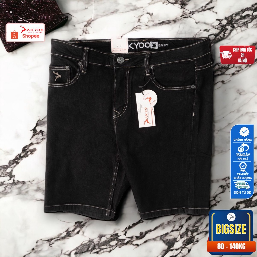 Quần Sooc Jean Big Size Nam 80-140kg AKYOO - Chất Jean Mền Mại Co Giãn 04 Chiều Size Đại Cho BigSize Việt SJ A4