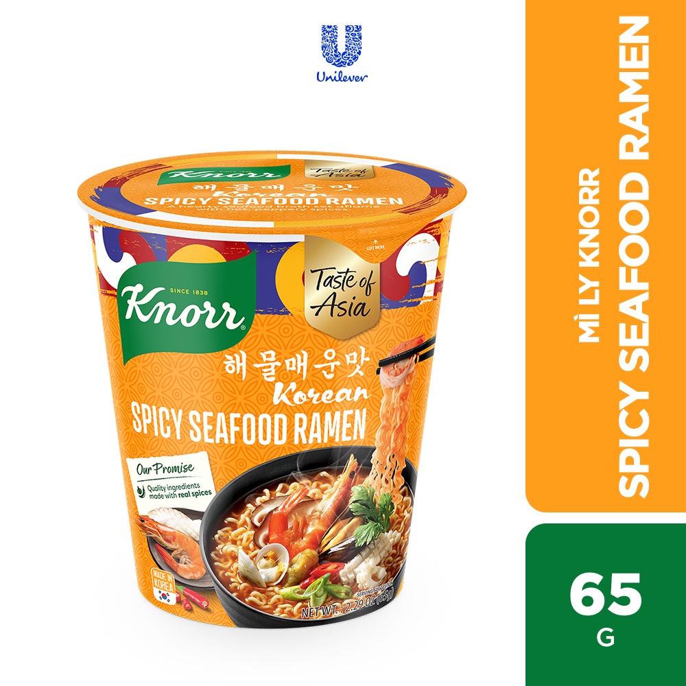 Combo 3 ly mì ramen hiệu Knorr mix 3 vị: Kim chi, Hải sản cay  & Cay nóng truyền thống (65g x 3)