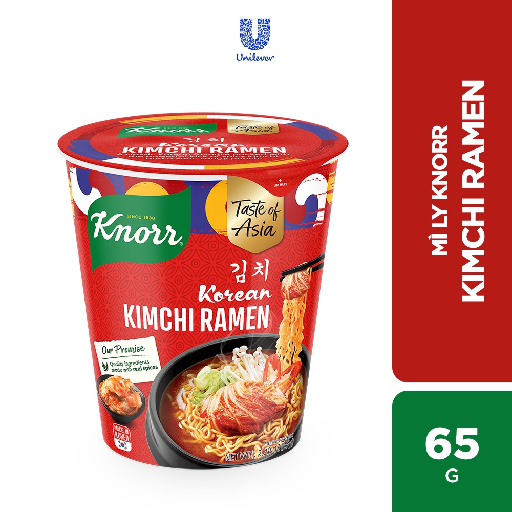 Combo 3 ly mì ramen hiệu Knorr mix 3 vị: Kim chi, Hải sản cay  & Cay nóng truyền thống (65g x 3)