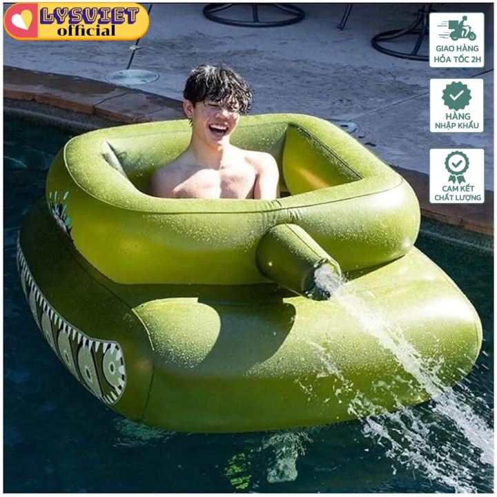 [Lysvietvn] Phao bơi mô hình xe tăng Pool Inflatable Tank Swimming Ring Toy