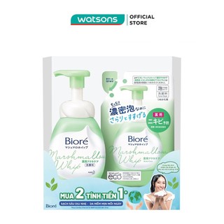 Combo bọt rửa mặt biore marshmallow ngừa mụn 150ml tặng túi refill 130ml